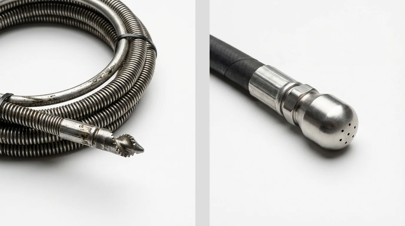 Drain snake cable and hydro jetting nozzle used for drain cleaning in Bishopville, SC