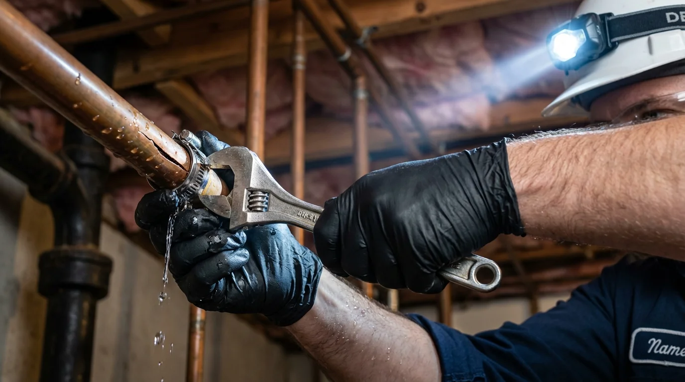 Emergency pipe clamp repair being performed by a Johns Plumbing LLC plumber in Bishopville