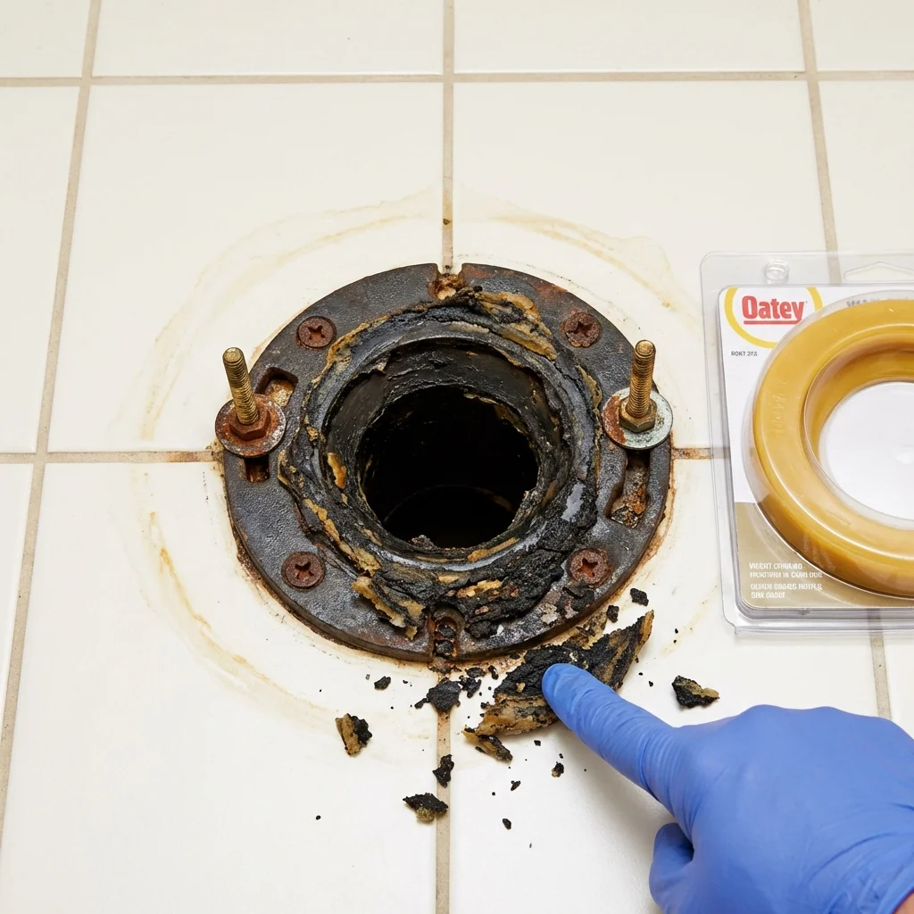 Failed wax ring showing water seepage at the base of a toilet in a Bishopville, SC home