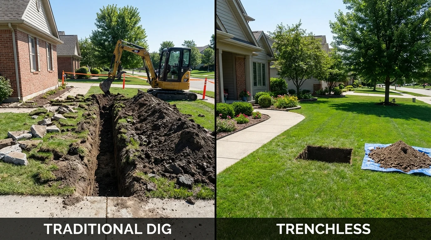Trenchless sewer repair with minimal yard damage versus traditional excavation in Bishopville, SC